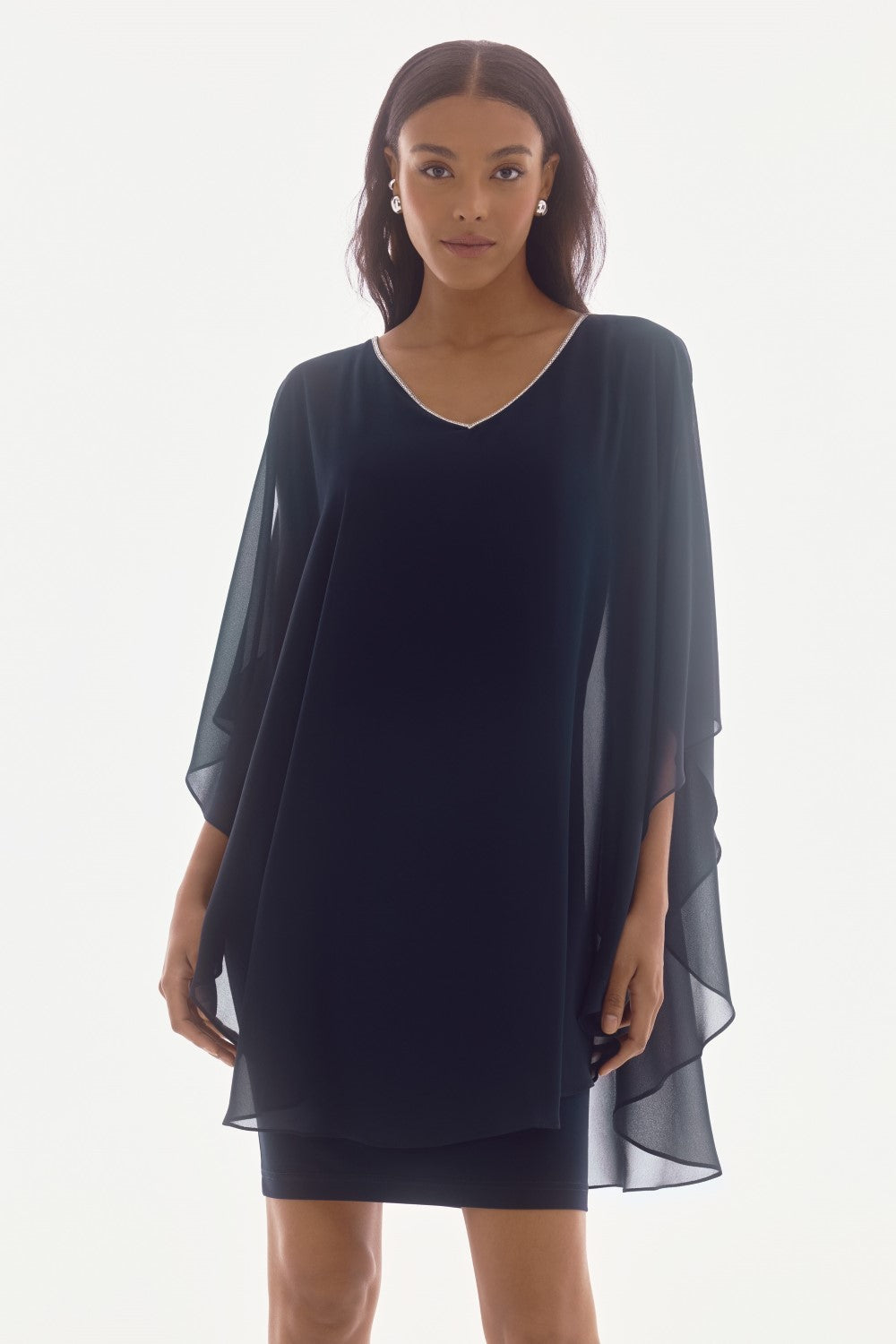 joseph ribkoff midnight blue dress Joseph Ribkoff Guipure Trumpet Dress With Ruffle Hem Style 261740 Midnight Blue / S main image 1