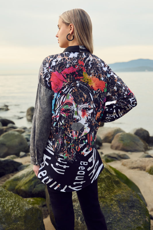 Frank Lyman Blouse 253749 Black/Cheetah