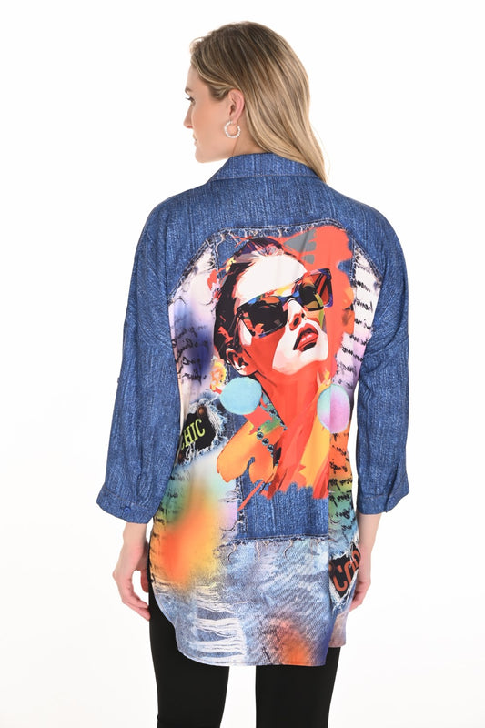 Frank Lyman Blouse 253827 Blue/Orange