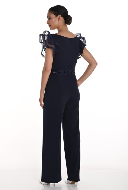 Lyman Women’s Ruffle Shoulder Palazzo Jumpsuit 258132 – Midnight