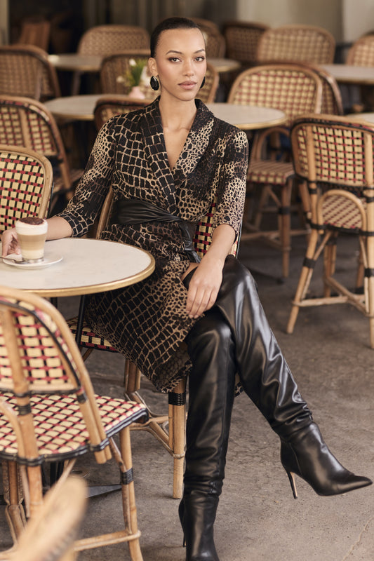 Frank Lyman Women's Animal Print Wrap Dress 263215 – Black/Choco