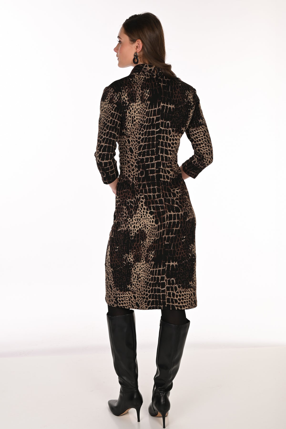Frank Lyman Women's Animal Print Wrap Dress 263215 – Black/Choco