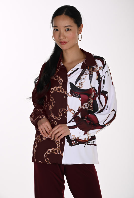 Frank Lyman Blouse 264860 Burgundy/Off-White
