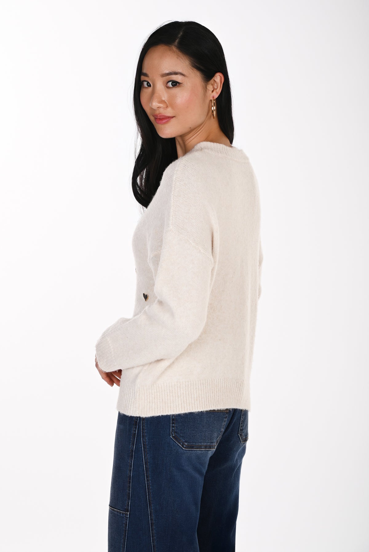 Frank Lyman Women's Metallic Heart Crew Neck Sweater 264867 – Off-White
