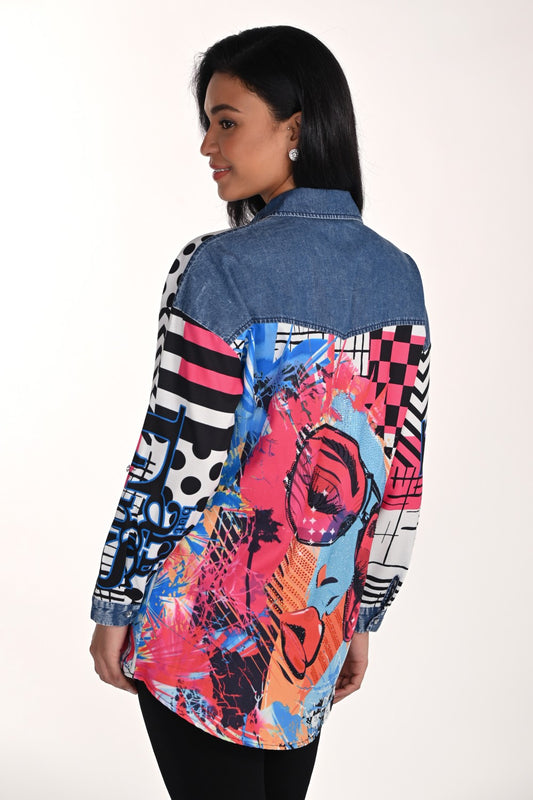 Frank Lyman Blouse 266560 Blue/Fuchsia