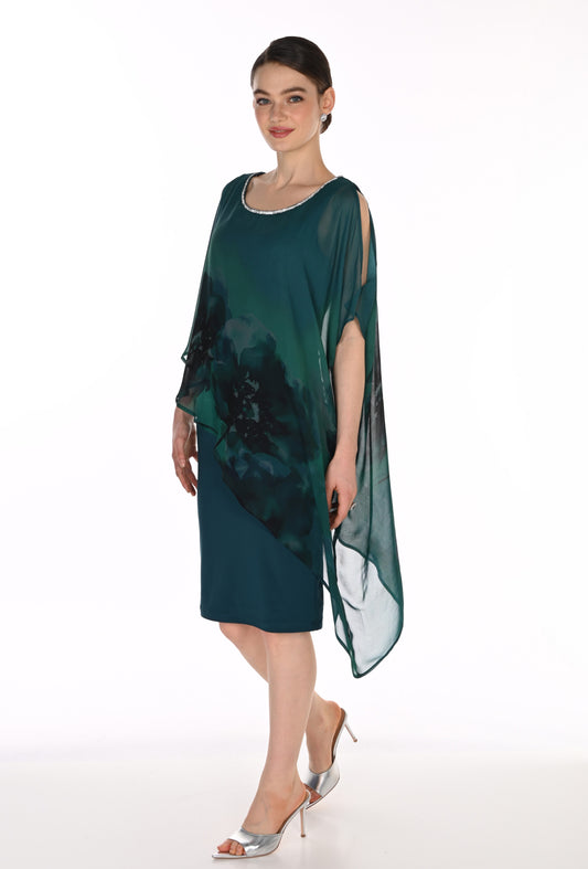 Lyman Women’s Beaded Neckline Floral Overlay Dress 269292 – Spruce