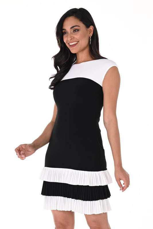 Frank Lyman Women’s Ruffled Hem Knit Dress 31029-BI – Black/Ivory