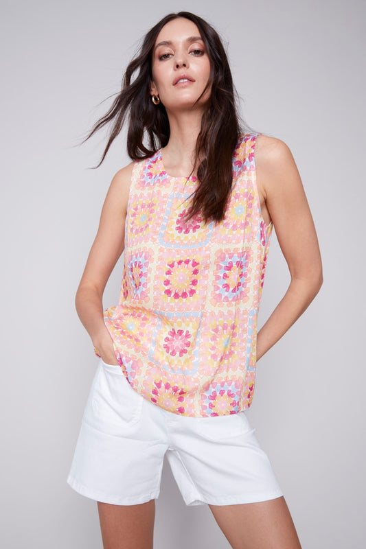 Charlie B Printed Sleeveless Top C4512P-808B-P582 Festival