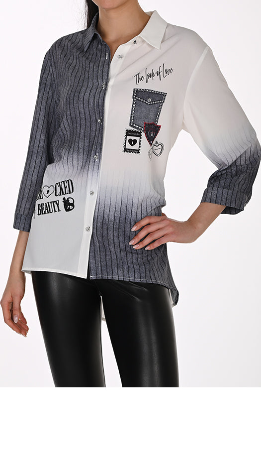 Frank Lyman Blouse 264825 Grey/Off‑White