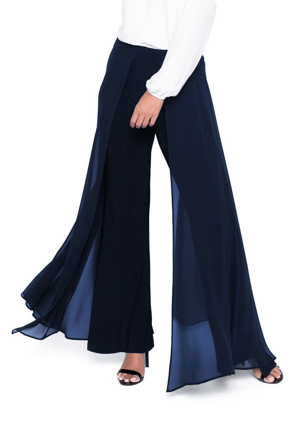 Kimberly C Full Size Wide Waistband Slit Flare Pants – Blue