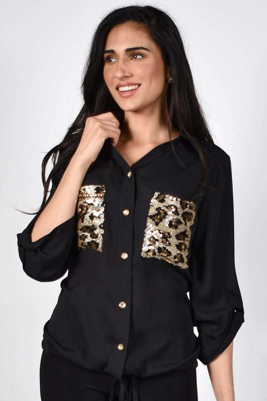 Frank Lyman Top 214132 Black/Gold bmboutique1.myshopify.com