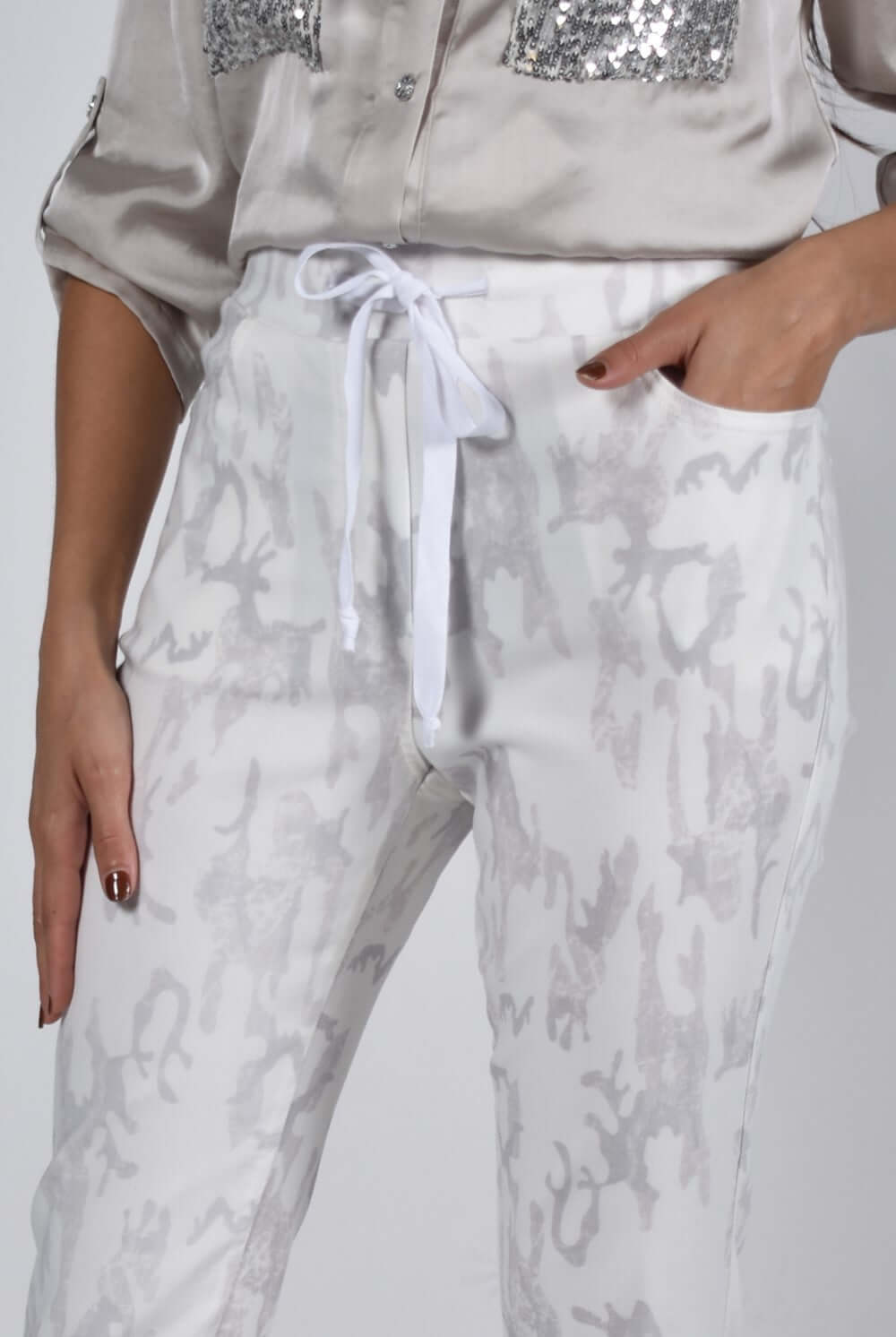 Frank Lyman Denim 221127U White/Silver Belle Mia Boutique