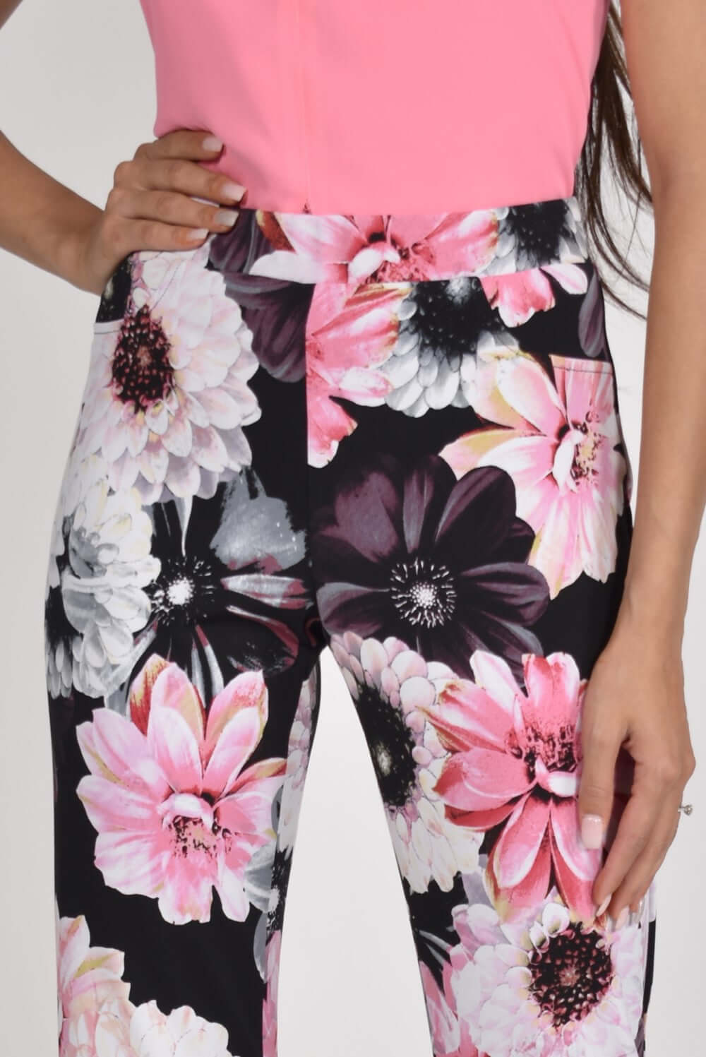 Frank Lyman Pant 221485 Pink/Black from BelleMiaBoutique.com