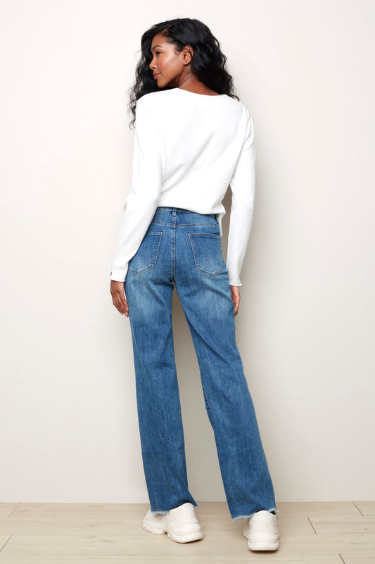 Charlie B Embroidered Wide Leg Jeans C5371-156 Medium-Blue