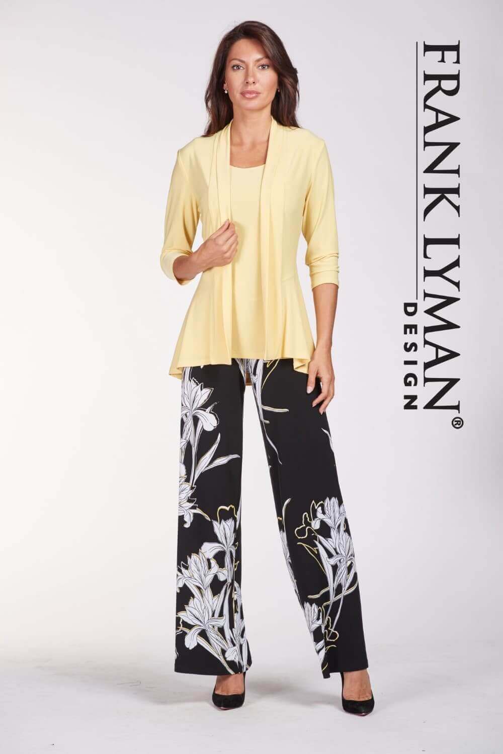 Frank Lyman Pant Style 186261 Black/Yellow/White from BelleMiaBoutique.com