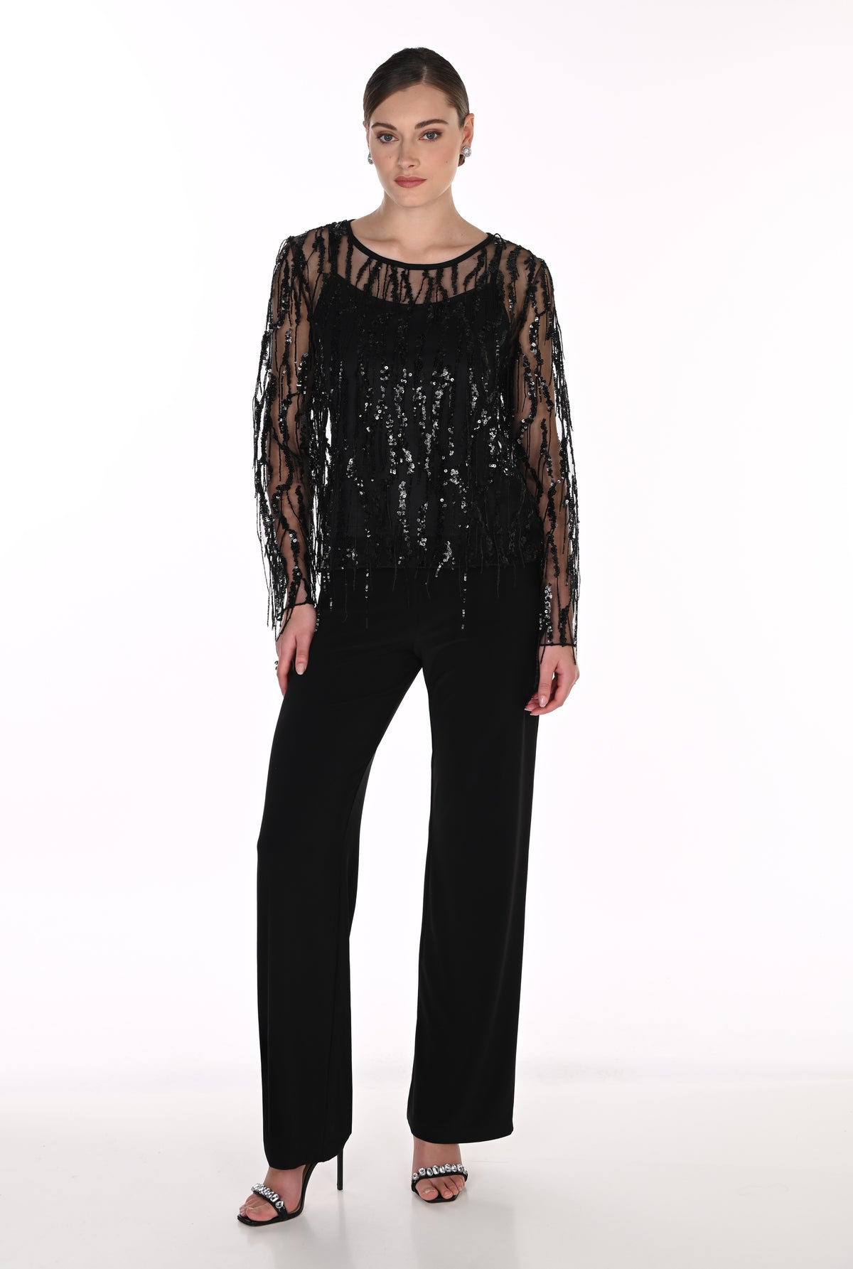 Lyman Women’s Sheer Long Sleeve Sequin Top 269312 – Black