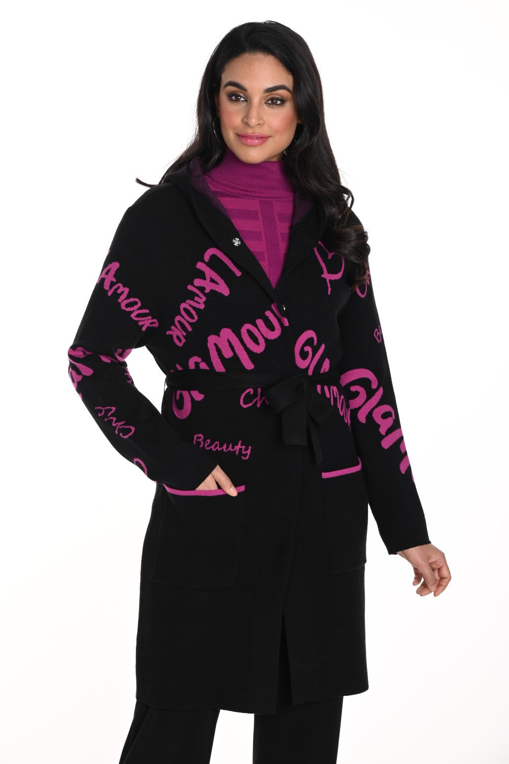 Frank Lyman Cardigan 243415U Black/Magenta