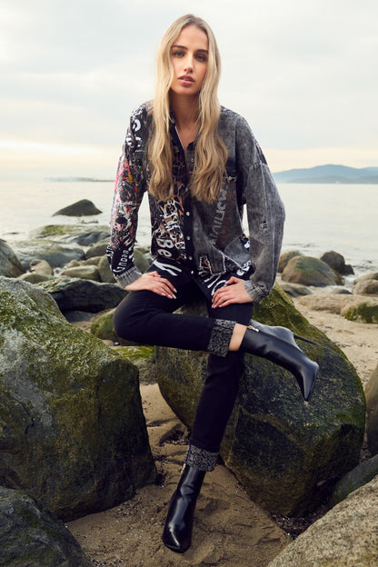 Frank Lyman Blouse 253749 Black/Cheetah