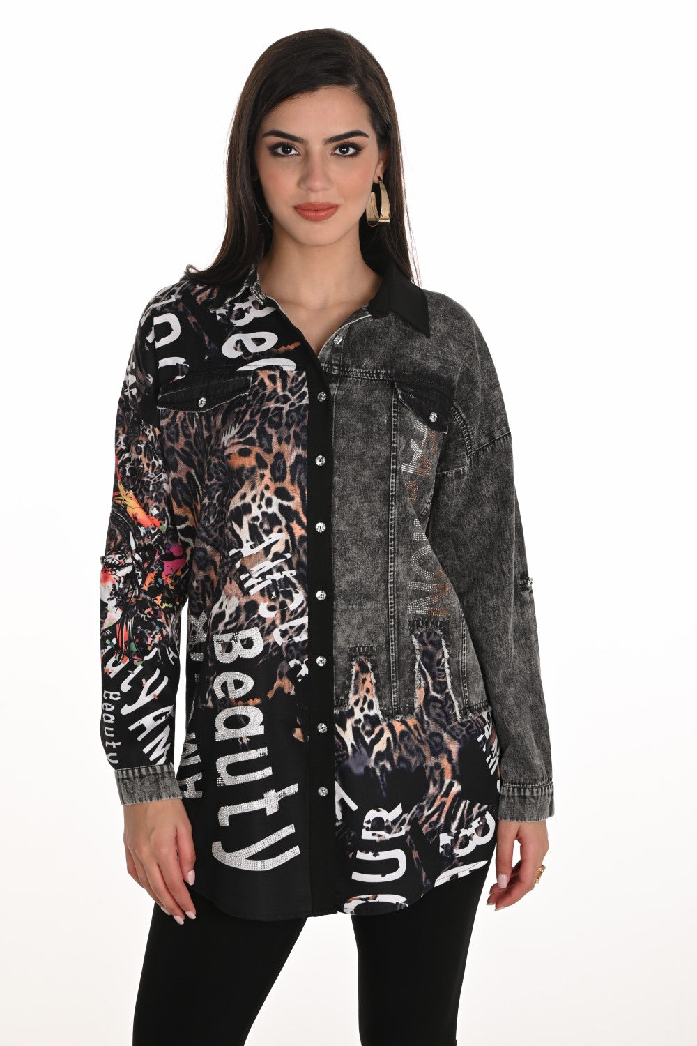 Frank Lyman Blouse 253749 Black/Cheetah