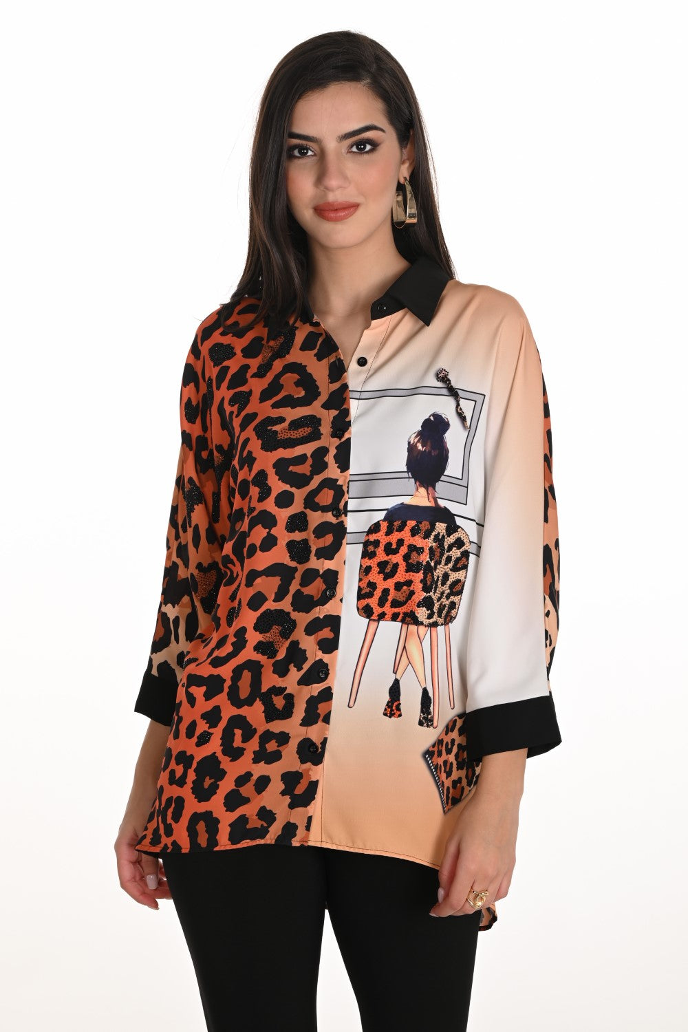 Frank Lyman Blouse 253771 Black/Orange