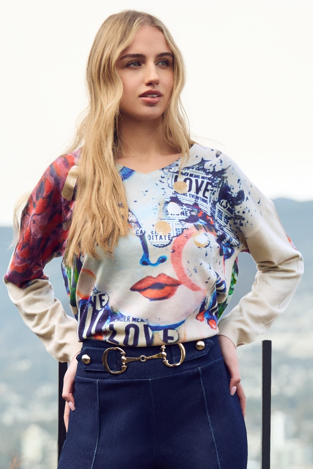 Frank Lyman Top 253816 Beige/Blue