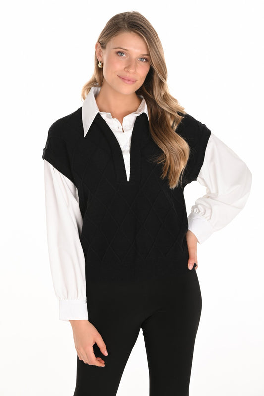 Frank Lyman Top 253828 Black/Off-White