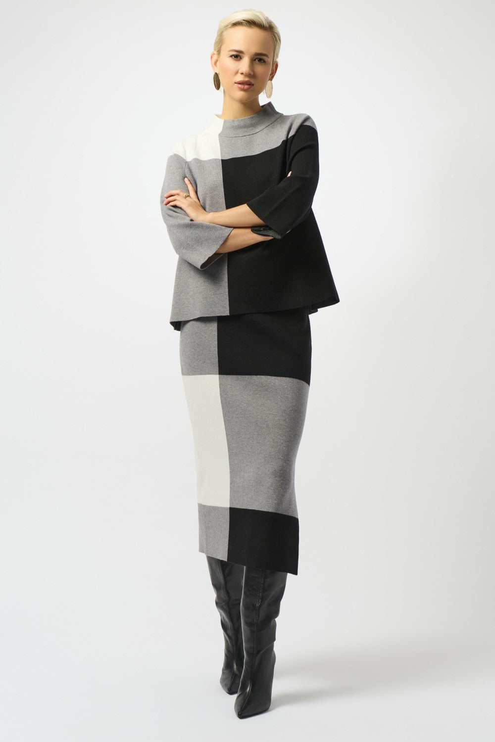 Joseph Ribkoff Rock 253908 Schwarz/Grau/Vanille