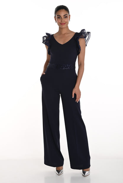 Lyman Women’s Ruffle Shoulder Palazzo Jumpsuit 258132 – Midnight