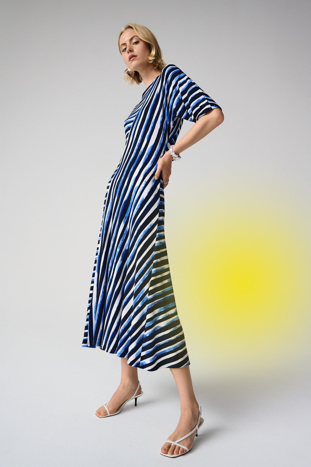 blue vanilla yellow dress Leaf Print Tie Waist Shirt Midi Dress