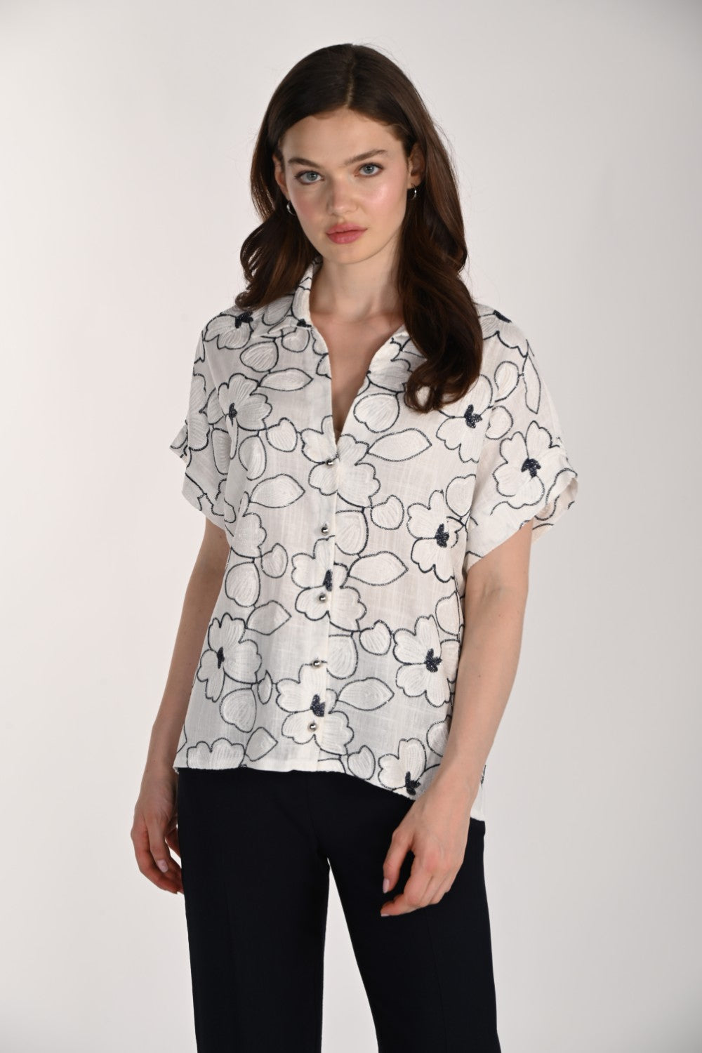 Frank Lyman Blouse 261239 Off-White/ Midnight