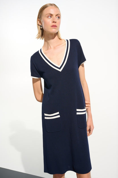 Joseph Ribkoff Dress 261648 Indigo/Vanilla