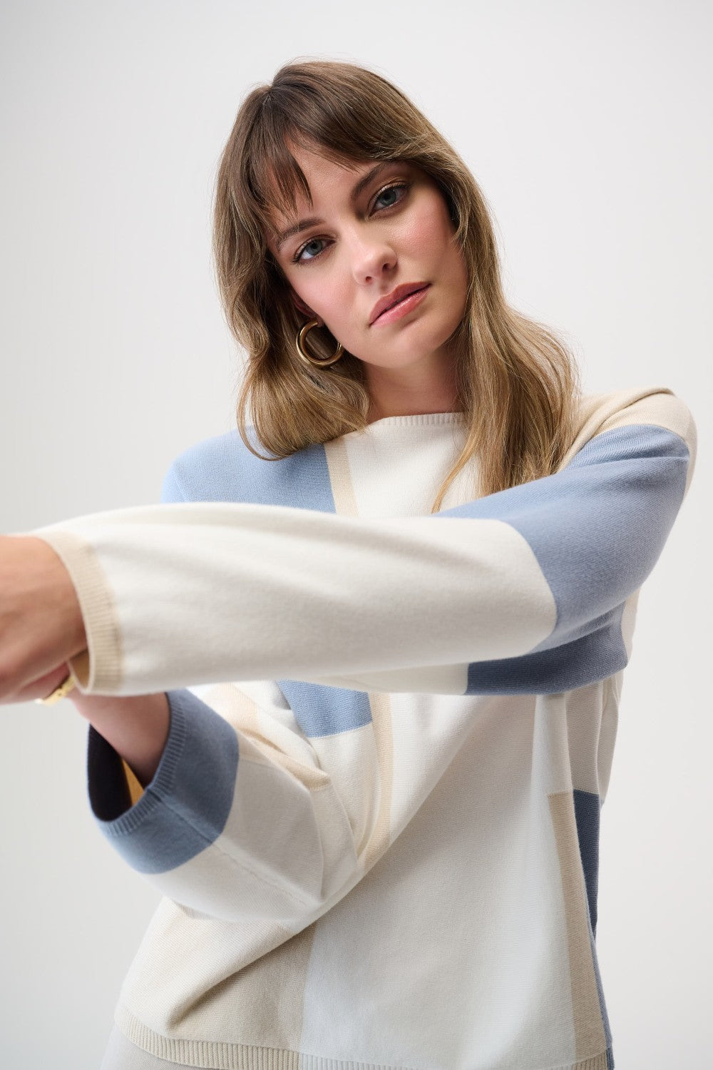 Joseph Ribkoff Sweater 261998 Winter White/Birch/Chambray