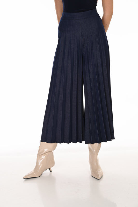 Frank Lyman Women’s Pleated Wide-Leg Denim Pant 263140 – Dark Blue