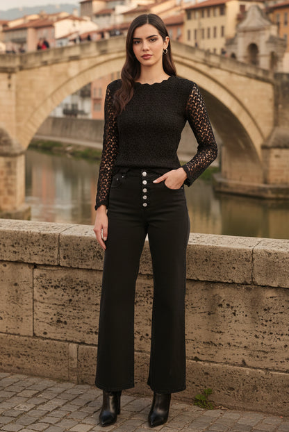 Frank Lyman Women's Long Sleeve Peplum Knit Top 263198 – Black