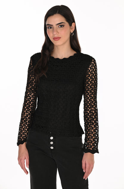Frank Lyman Women's Long Sleeve Peplum Knit Top 263198 – Black