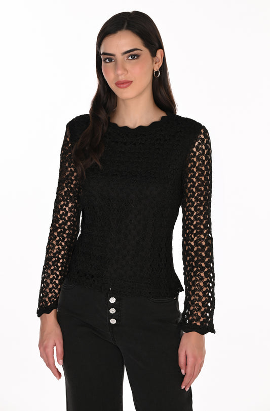 Frank Lyman Women's Long Sleeve Peplum Knit Top 263198 – Black