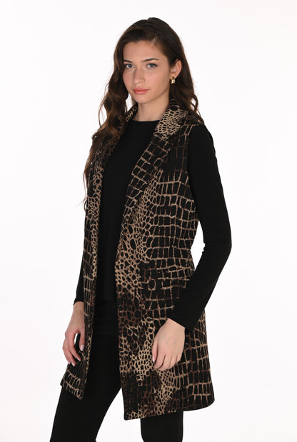 Frank Lyman Women’s Longline Animal Print Vest 263214 – Black/Choco