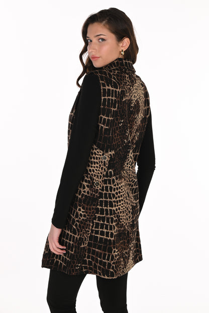 Frank Lyman Women’s Longline Animal Print Vest 263214 – Black/Choco