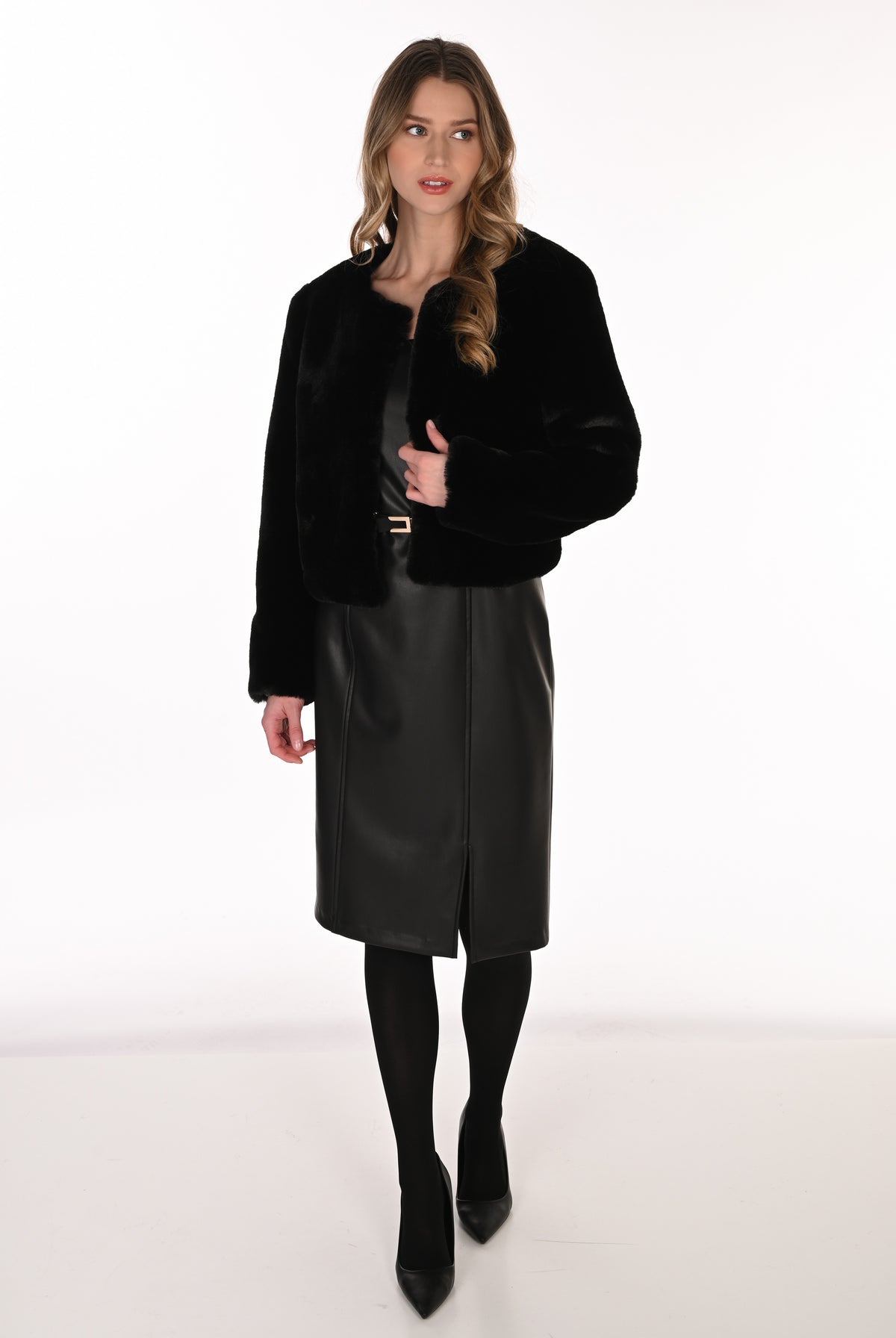 Frank Lyman Women’s Faux Leather Sheath Dress 263270 – Black