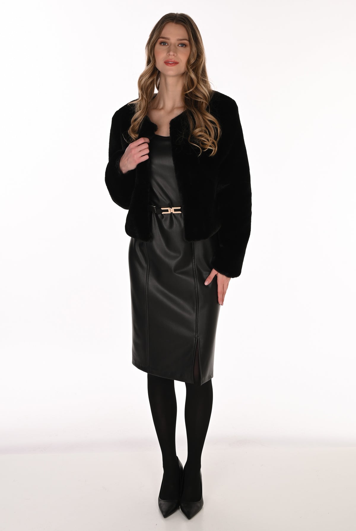 Frank Lyman Women’s Faux Leather Sheath Dress 263270 – Black