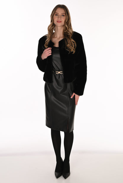 Frank Lyman Women’s Faux Leather Sheath Dress 263270 – Black