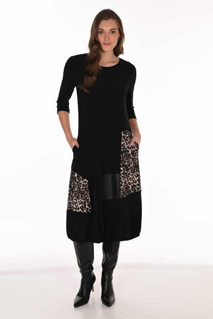 Frank Lyman Women’s Leopard Print Balloon Midi Dress 263277 – Camel/Black
