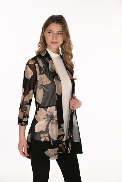Frank Lyman Women’s Sheer Floral Knit Throw-Over 263438 – Black/Taupe