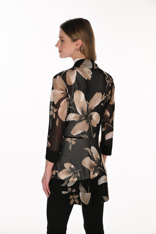 Frank Lyman Women’s Sheer Floral Knit Throw-Over 263438 – Black/Taupe