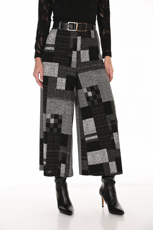 Frank Lyman Women's Patchwork Wide-Leg Cropped Pant 263457 – Black/Cream