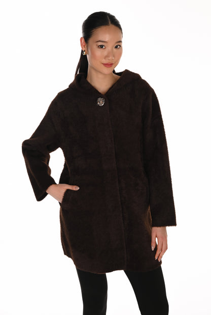 Frank Lyman Women’s Hooded Plush Knit Jacket 263727 – Mocha
