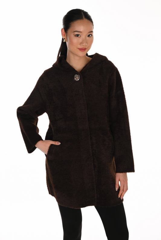 Frank Lyman Women’s Hooded Plush Knit Jacket 263727 – Mocha