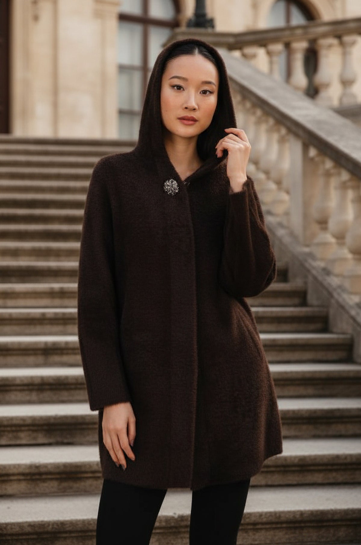 Frank Lyman Women’s Hooded Plush Knit Jacket 263727 – Mocha