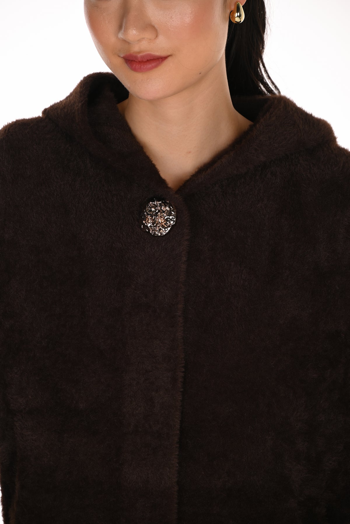Frank Lyman Women’s Hooded Plush Knit Jacket 263727 – Mocha