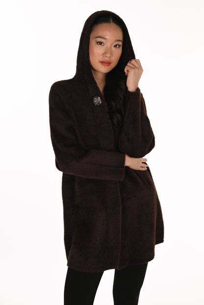 Frank Lyman Women’s Hooded Plush Knit Jacket 263727 – Mocha